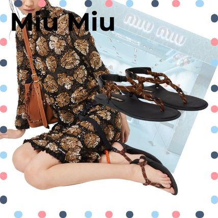【MIU MIU】Riviere コードxレザー サンダル ブラウン