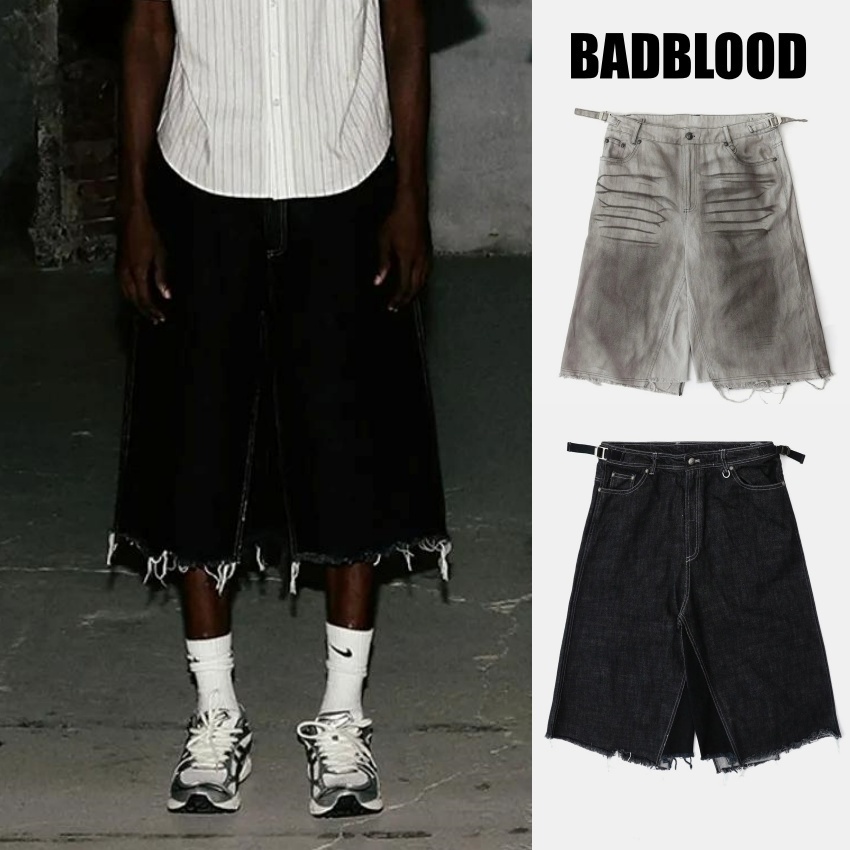【BADBLOOD】Lion Patch Bermuda Denim Pants ♥2Colors