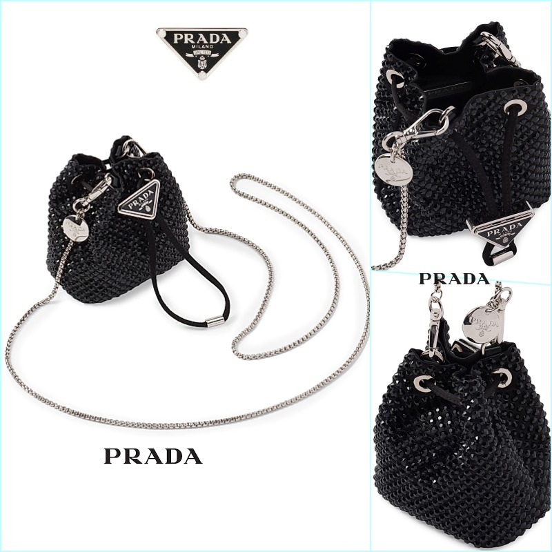 【PRADA】サテン×クリスタル ミニポーチ 2WAY ブラック