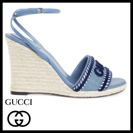 《Gucci》denim wege espadrilles ヒール 水色 【正規取扱店】