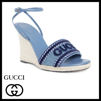 《Gucci》denim wege espadrilles ヒール 水色 【正規取扱店】