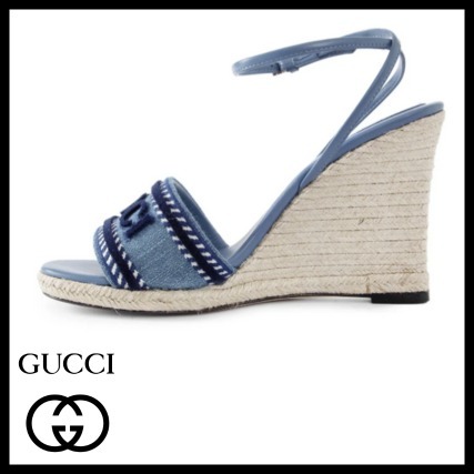 《Gucci》denim wege espadrilles ヒール 水色 【正規取扱店】