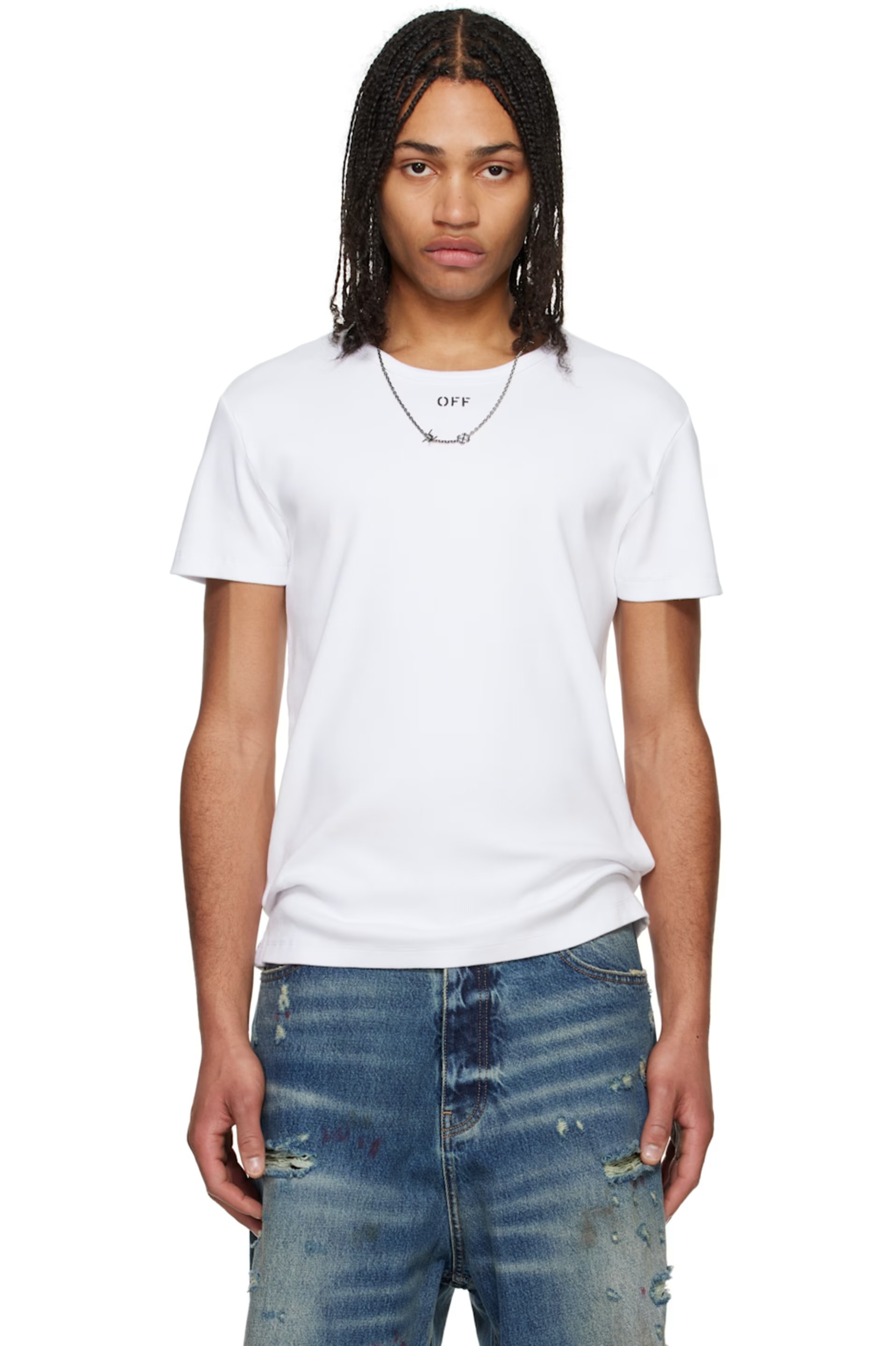 OFF-WHITE ホワイト Off Stamp シェイプド リブTシャツ