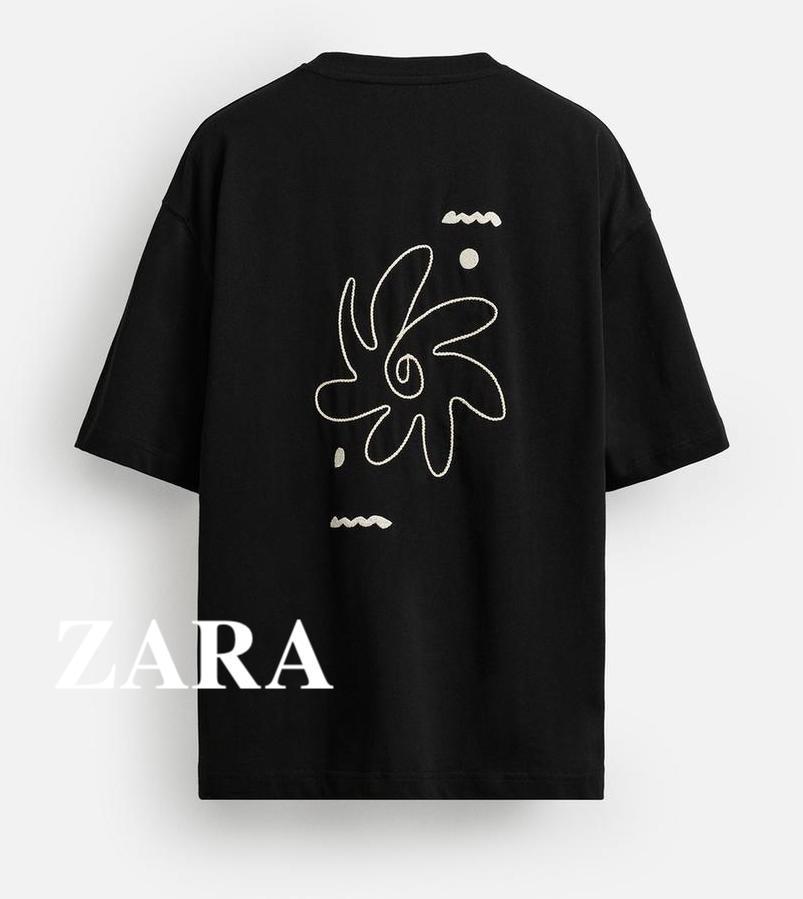 ★ドイツ発*ZARA*新作*FLOWERコントラスト刺繍バックTシャツ/B★