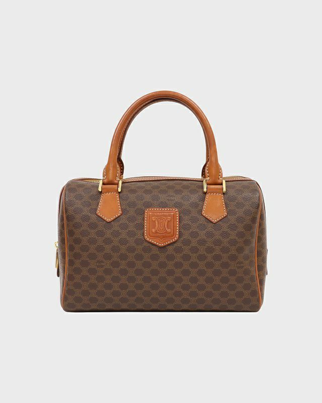 CELINE マカダム柄ブラゾン刻印ハンドバッグ