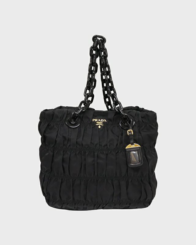 PRADA ロゴ金具ナイロンギャザープラチェーンハンドバッグ
