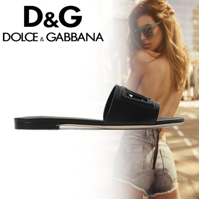 正規店買付【DOLCE & GABBANA】ブラック レザー サンダル