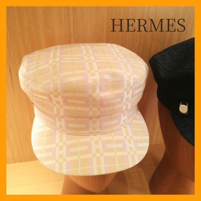 【HERMES 】エルメス キャスケット 帽子 ドーヴィル・Hキルト