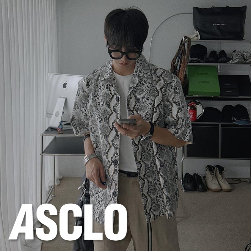 シャツ ASCLO Python Leather Short Sleeve Shirt