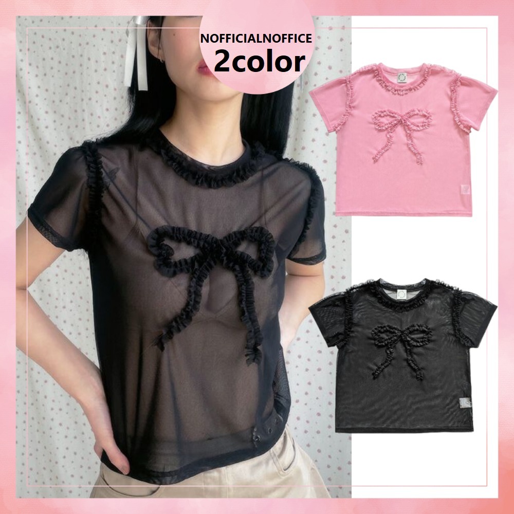 NOFFICIALNOFFICE★韓国★RIBBON MESH T-SHIRT 2色/追跡あり