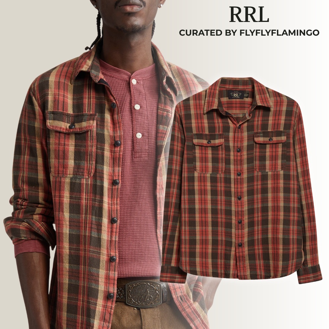 【RRL】チェック柄 コットンツイル ポケット 長袖 ワークシャツ