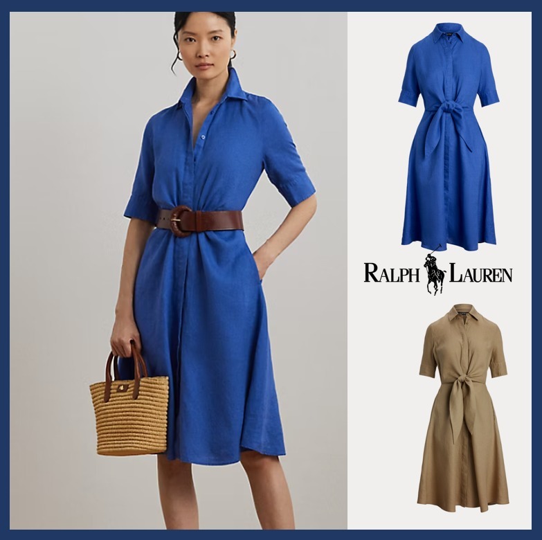 【Ralph Lauren】タイフロント リネン シャツドレス