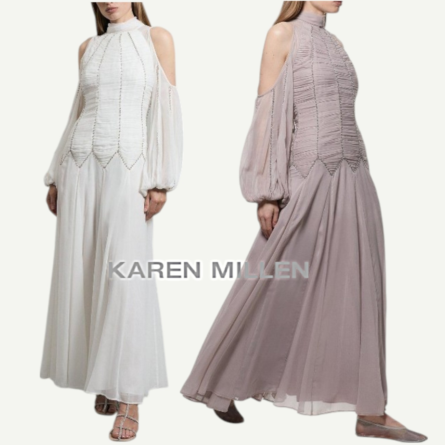 【KAREN MILLEN】ハイネック ジョーゼット マキシ丈ドレス