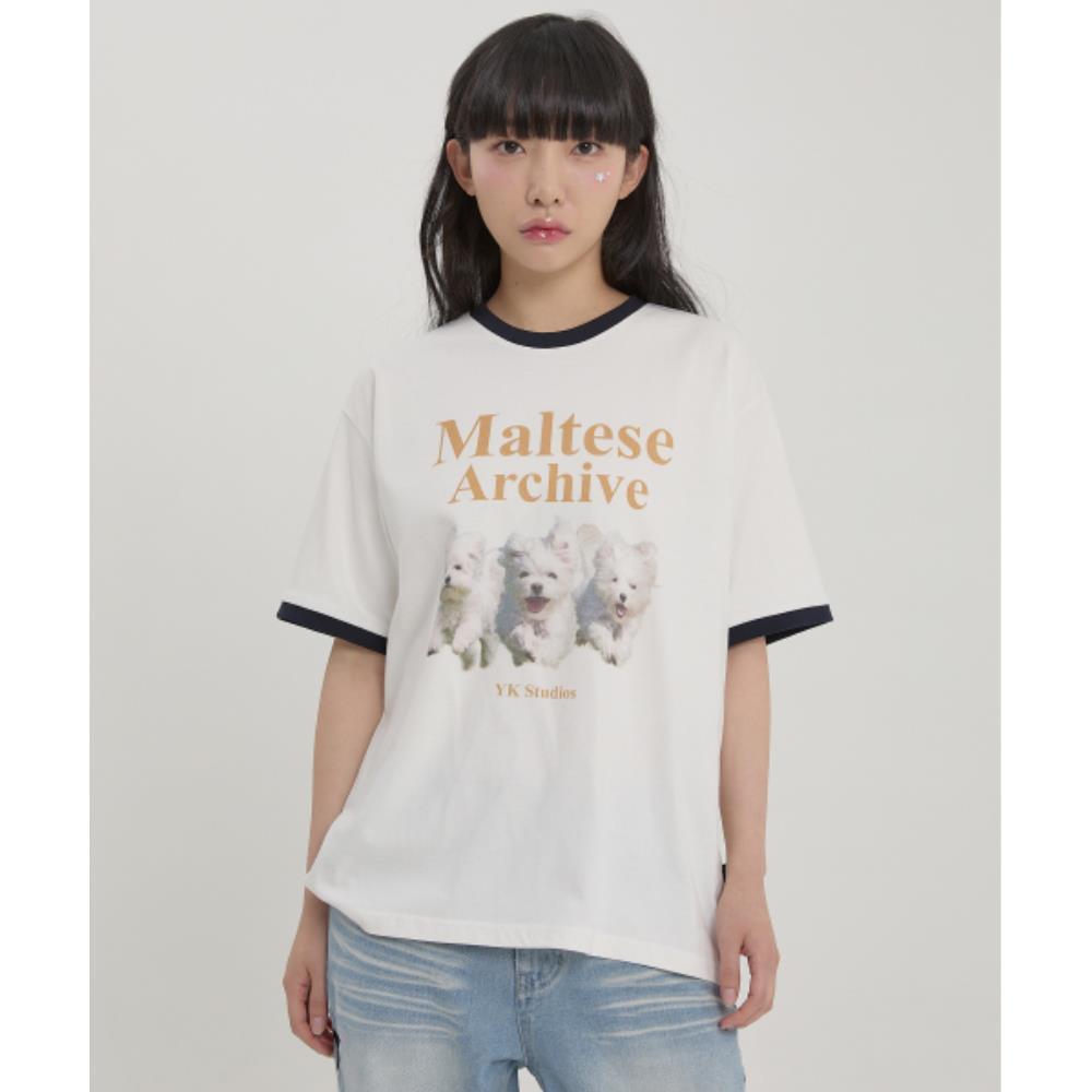 ★WAIKEI★ Maltese Archive Ringer Short Sleeve T-Shirt White