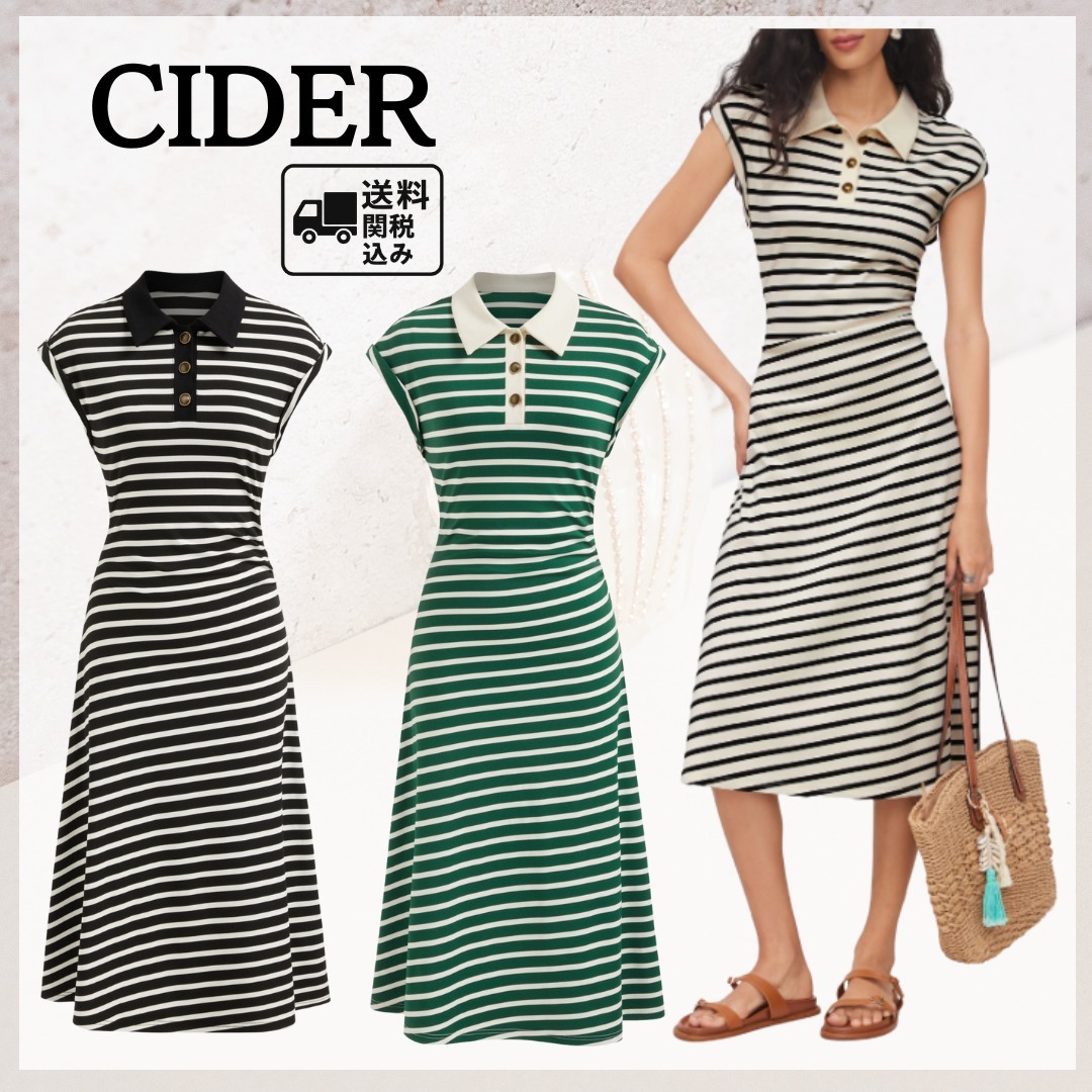 ≪Cider≫\tポロネック ストライプ ミディワンピース
