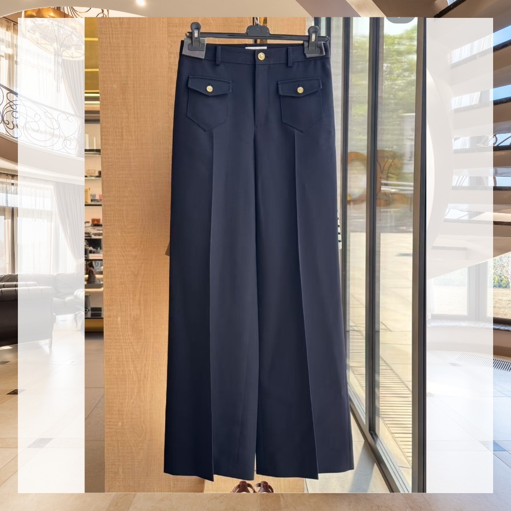 《上品でエレガント》【CELINE】パンツ ダイアゴナル ウール 紺