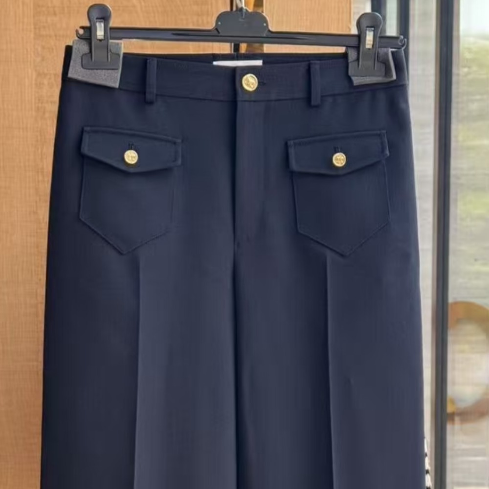 《上品でエレガント》【CELINE】パンツ ダイアゴナル ウール 紺