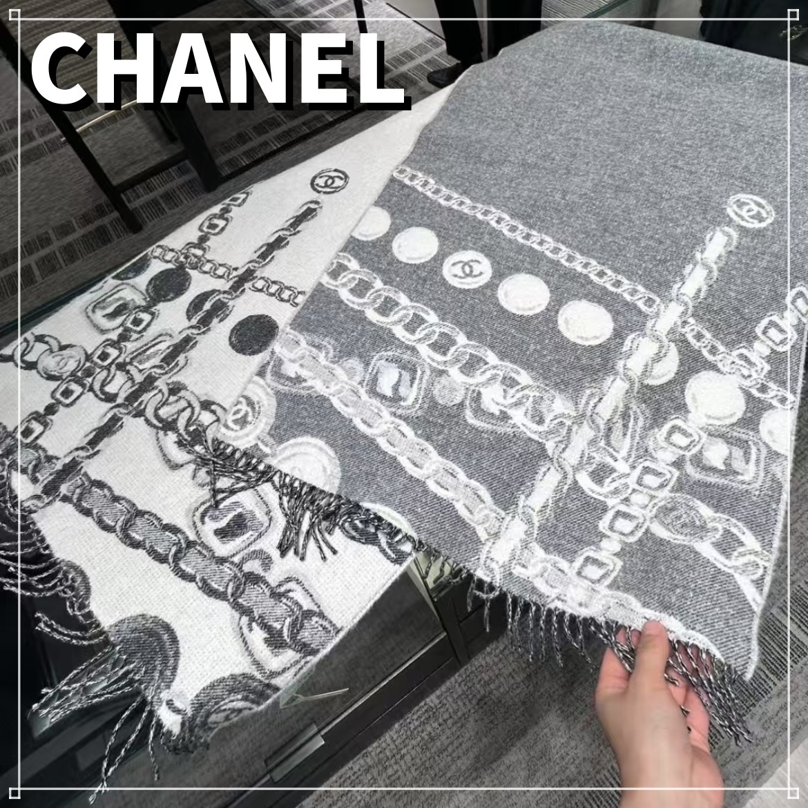 大活躍 CHANEL ストール マフラー ココマーク チェーンデザイン