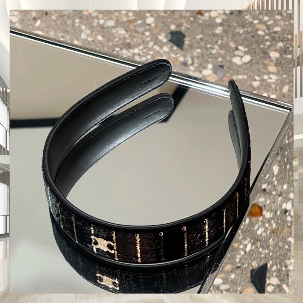 《女性の憧れ》【CELINE】ストライプ シークイン ヘッドバンド