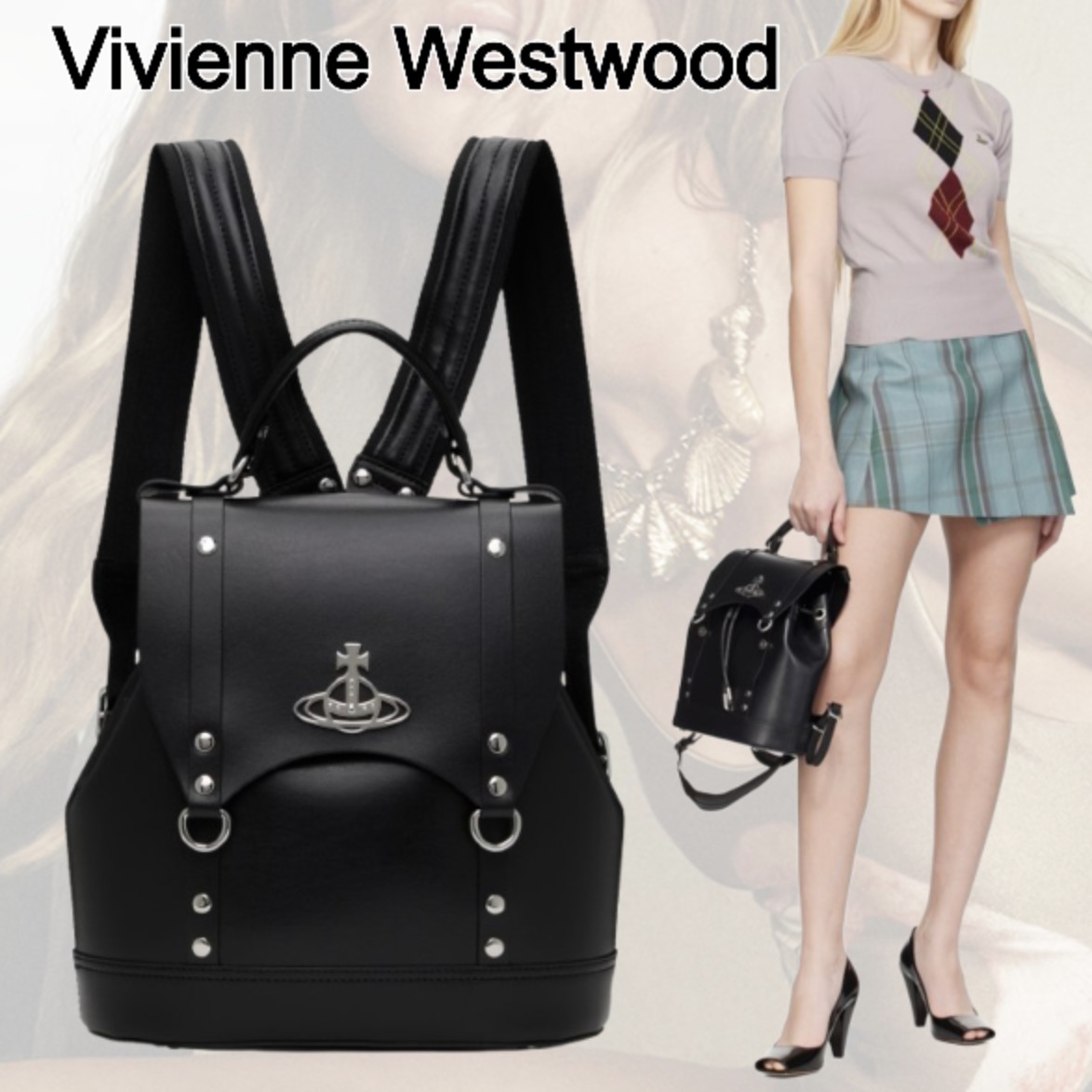 【Vivienne Westwood】ブラック スモール Max バックパック