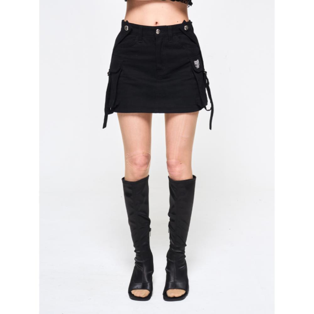★ Leey★ CROSS STRAP CARGO SKIRT BLACK P0000EIE