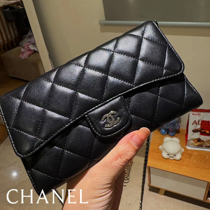 *洗練されたシンプルデザイン*【CHANEL】ソーブラック 長財布