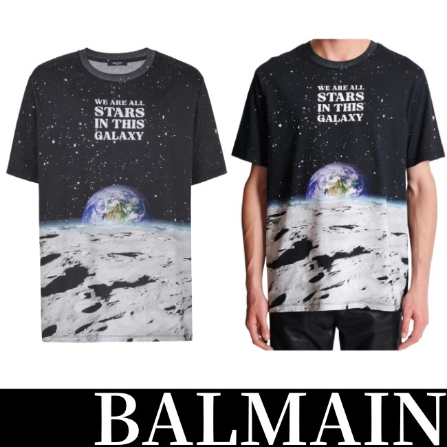 送料関税込【BALMAIN】アース&スターズ プリント Tシャツ