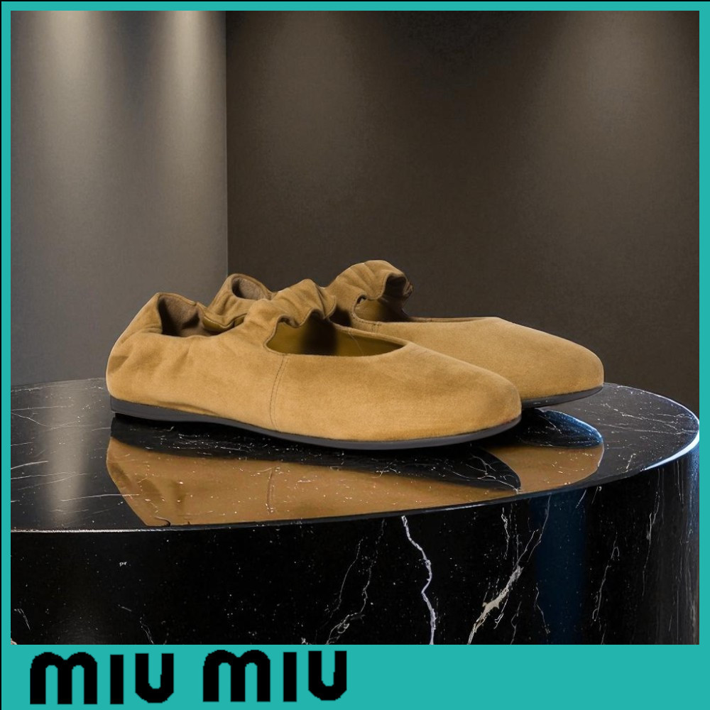 ★MIU MIU直営店★スエードのルーシュバレリーナ