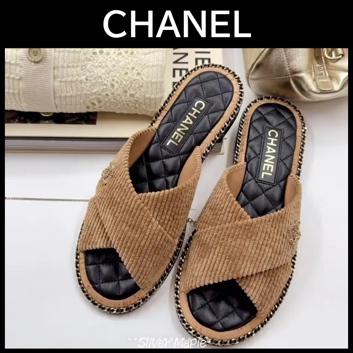 【コーデュロイが可愛い♪】CHANEL クロスサンダル 25A