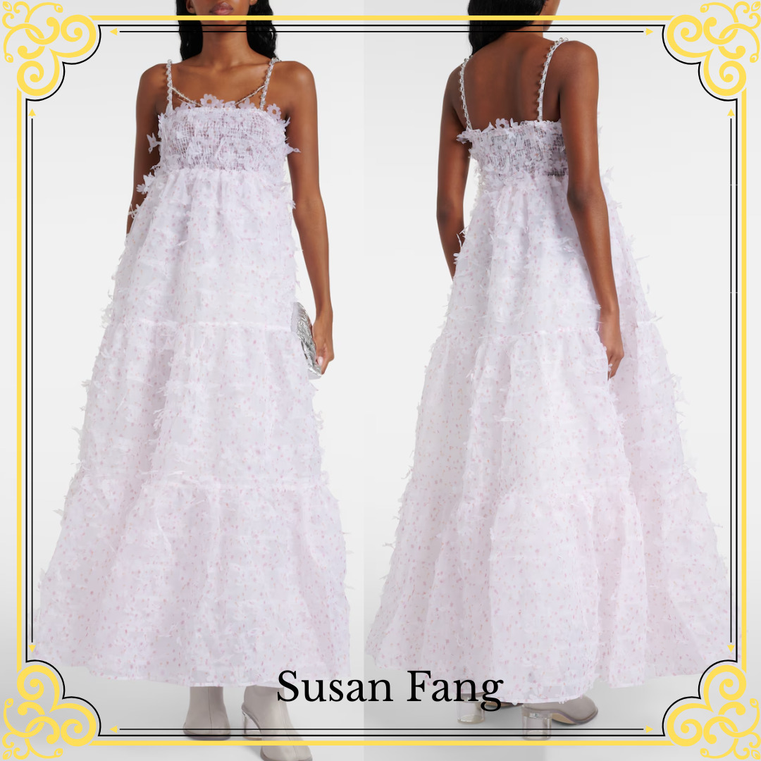関税込SUSAN FANG 花柄フリルマキシドレス