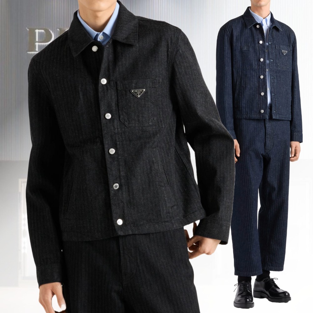 【クラシック】PRADA シェブロンデニムブルゾン ブラック/ブルー