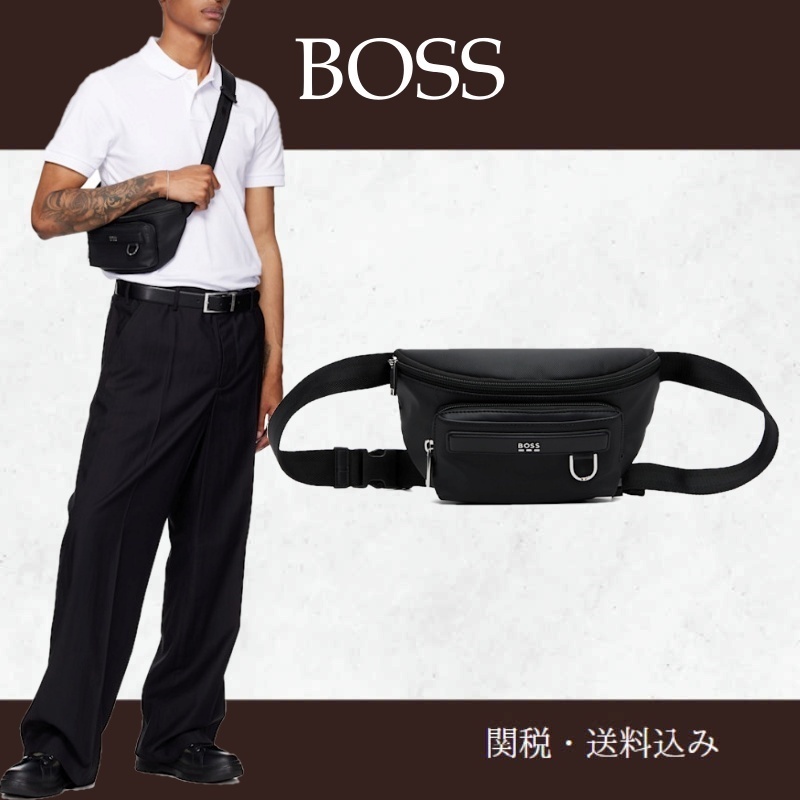 BOSS ボス★ブラック ロゴ トリム ベルトバッグ