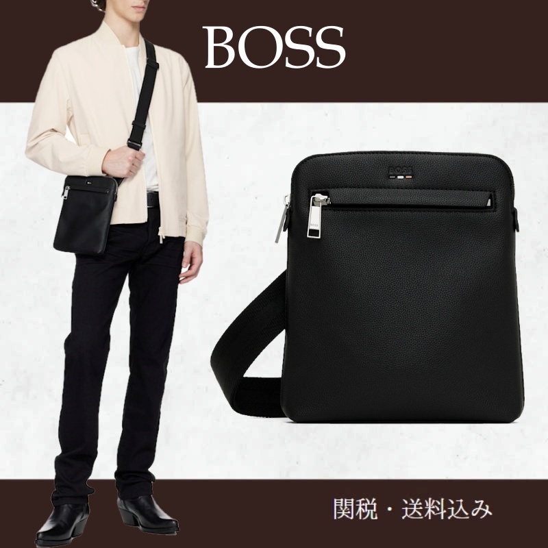 BOSS ボス★ブラック ペブルグレイン フェイクレザー バッグ
