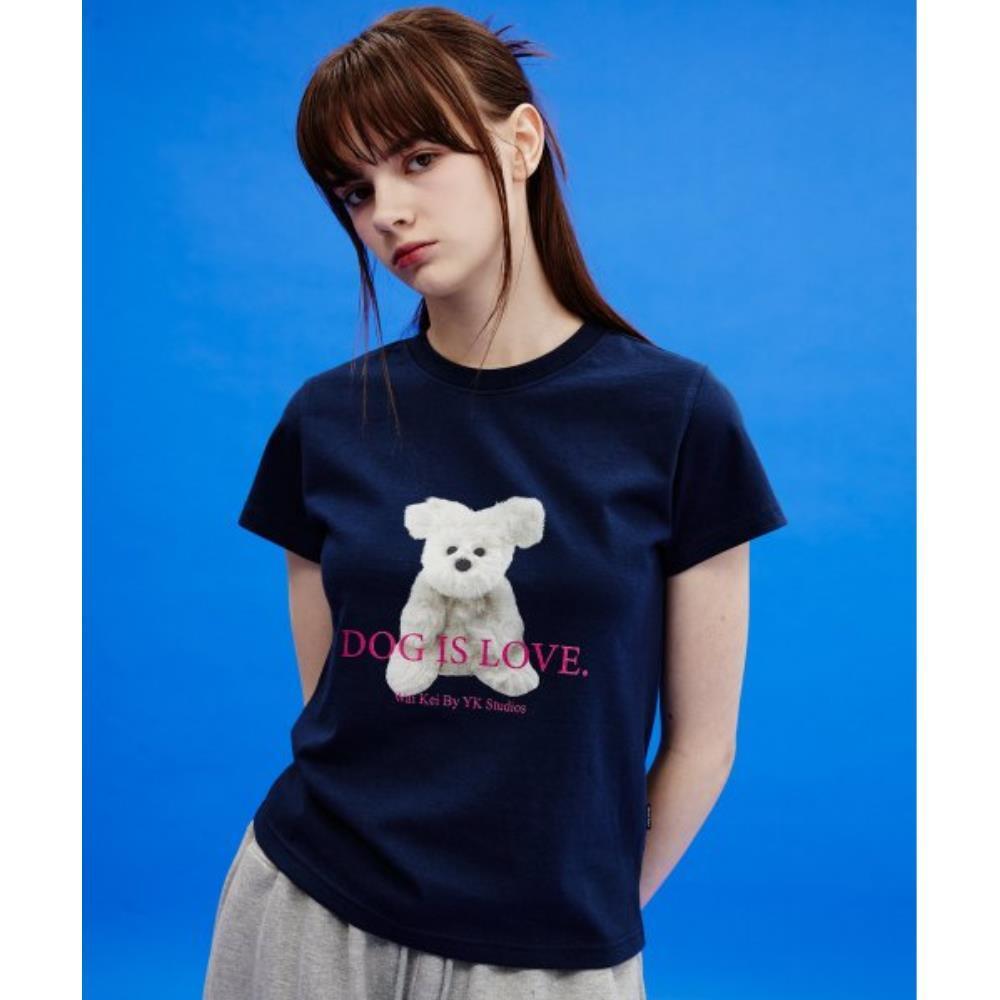 ★WAIKEI★ Dog is love Maltese toy short sleeve t-shirt navy