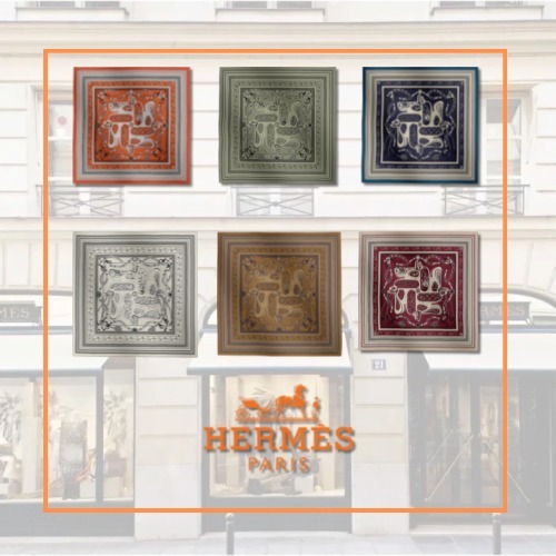 抽象的な馬モチーフ！Hermes\tアマゾンの祭典バンダナ スカーフ