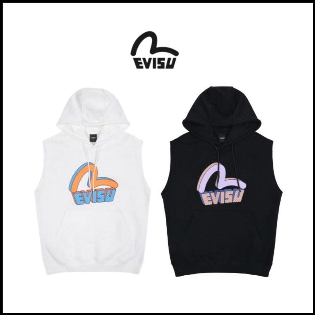 Tシャツ・カットソー [EVISU]3D block heels loose-fit sleeveless hooded T-shirt