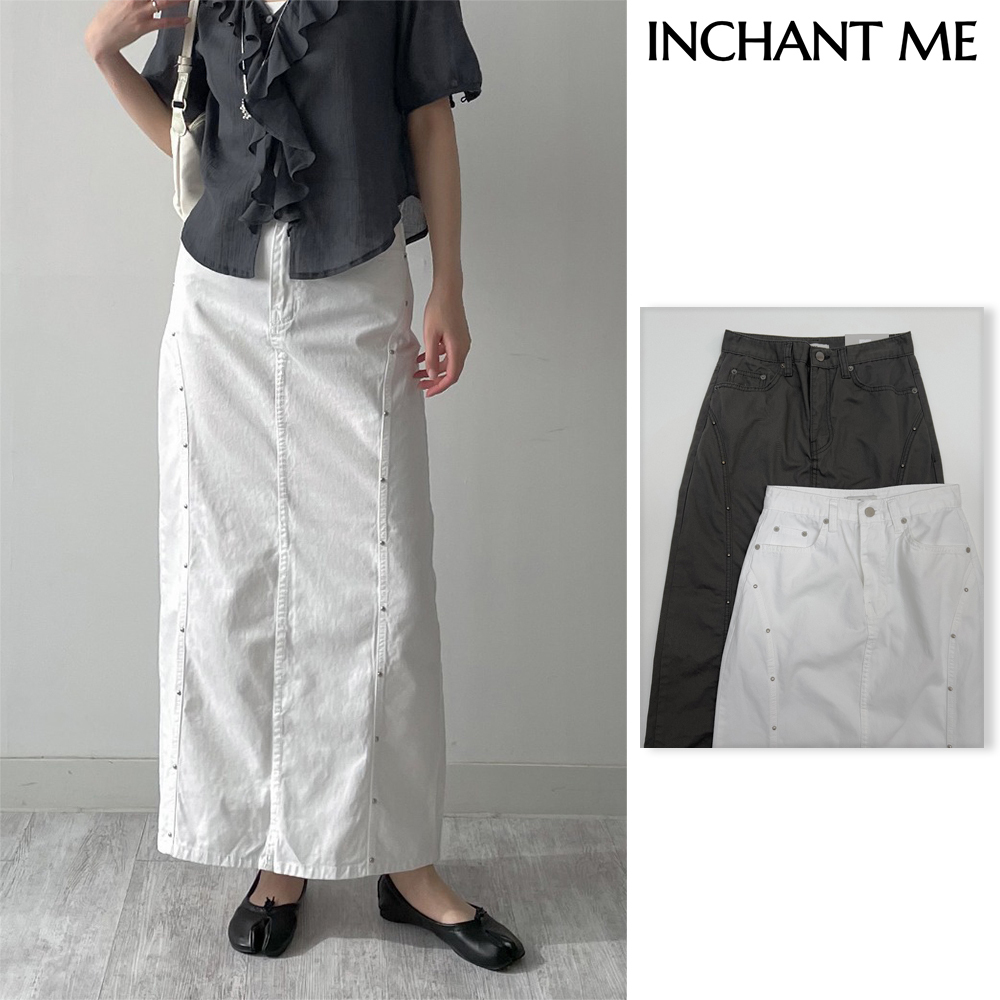 【INCHANT ME】Rivet Cotton Curved H-Line Skirt