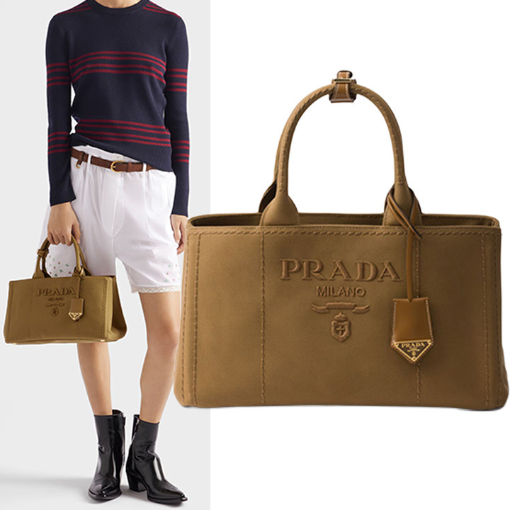 人気【PRADA】コットンキャンバス ハンドバッグ ラージ