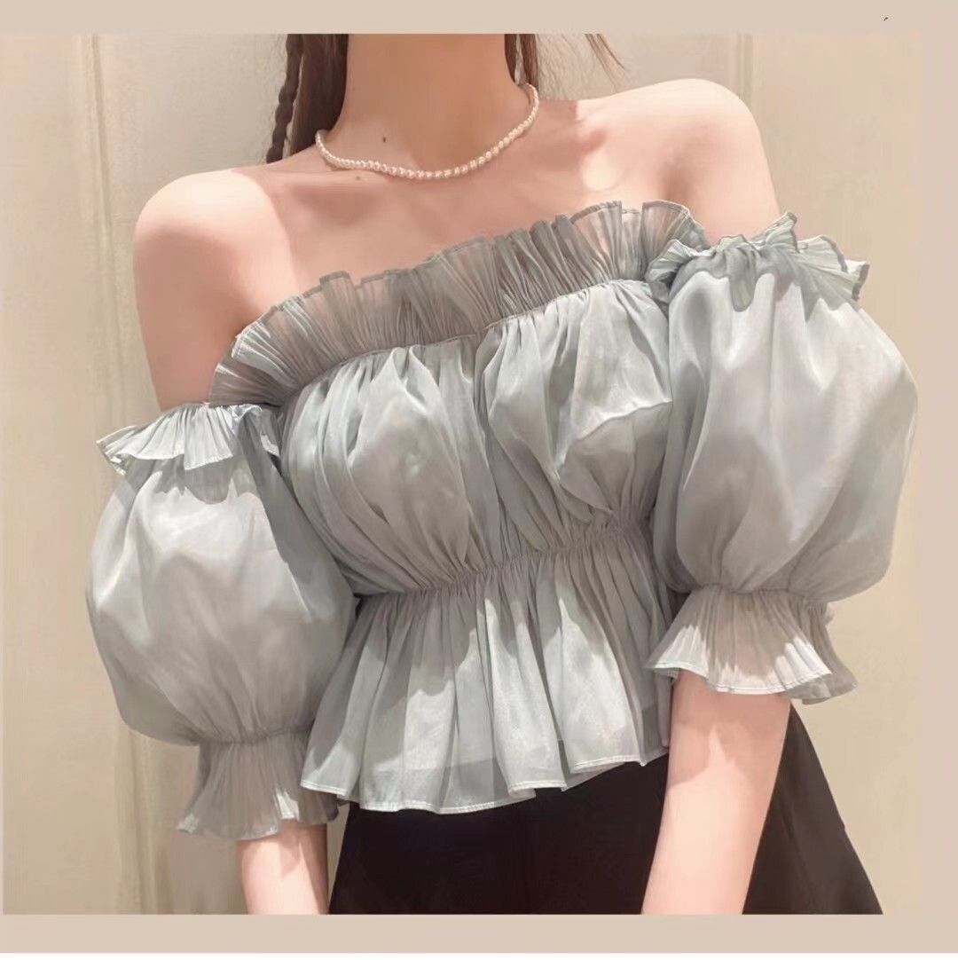 オフショルフリルトップス春夏シフォン