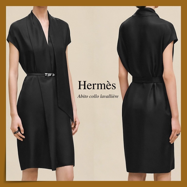 【HERMES】エレガントさ漂う☆上品 collo lavalliere ワンピース