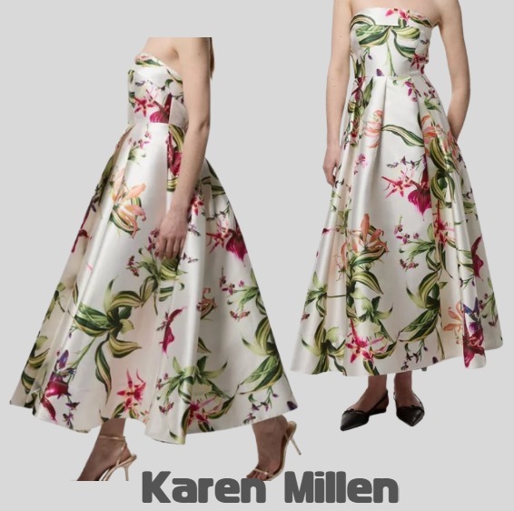Karen Millenガーデンフローラルマキシスプリットプロムドレス