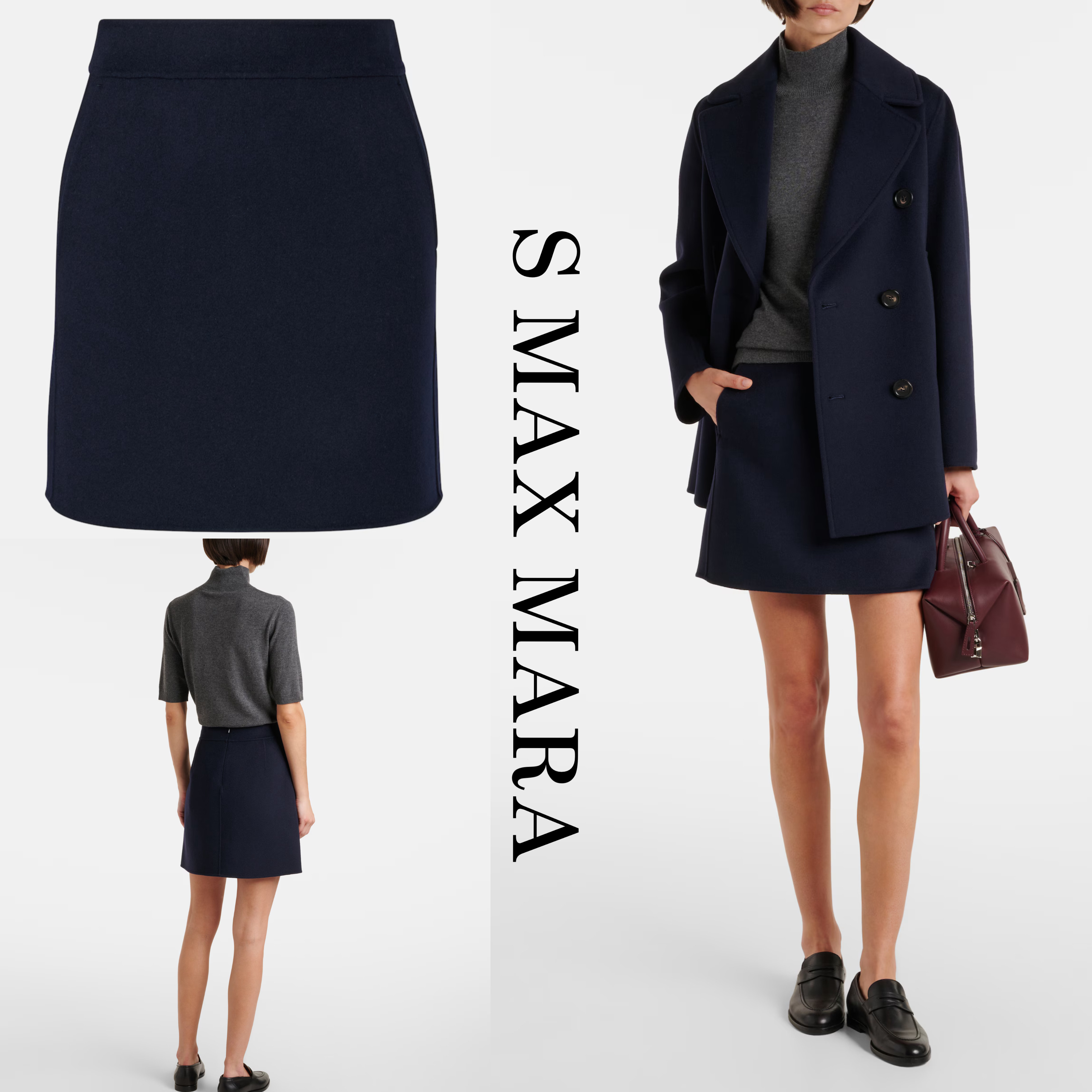 新作*S MAXMARA* バージンウールペンシルスカート ネイビー