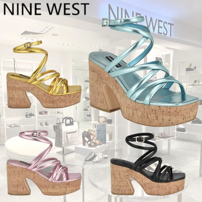 【NINE WEST】Corkeプラットフォームウェッジストラップサンダル
