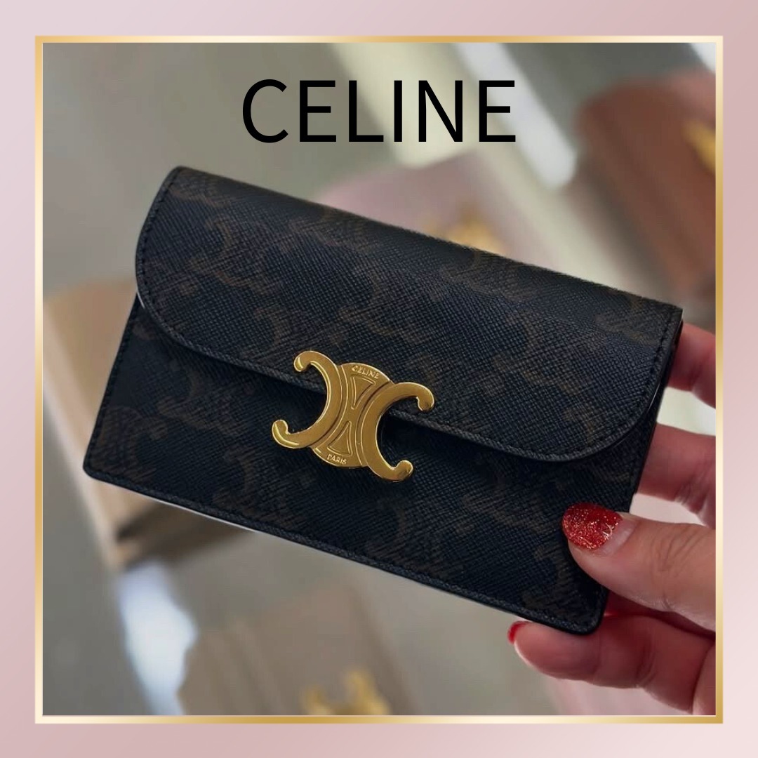 【CELINE】 フラップ付きロングカードホルダー トリオンフ