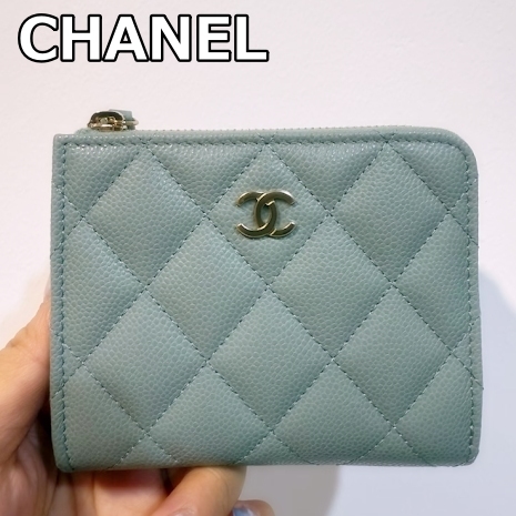 【CHANEL】ミントグリーンが爽やか◆スモールジップウォレット