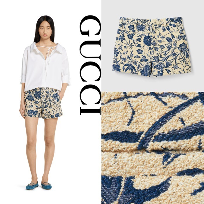 新作【GUCCI】コットン ブークレ ジャカード ショートパンツ