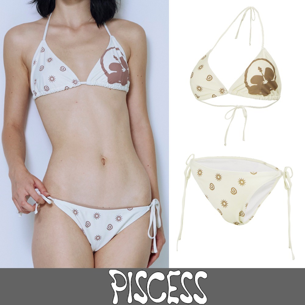 ビキニ [PISCESS] Flower Pattern Triangle Bikini Ivory