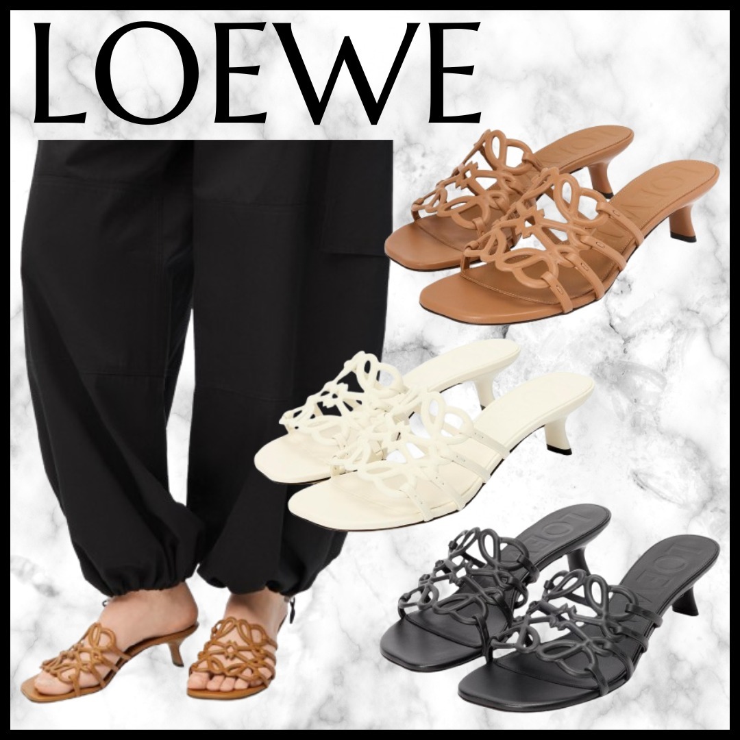 LOEWE★アナグラム ミュール レザー ロゴ スクエアオープントゥ