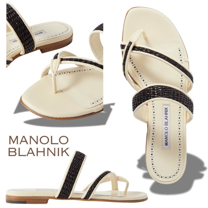 夏の足元に【Manolo Blahnik】Susara/ラフィア＆レザーサンダル