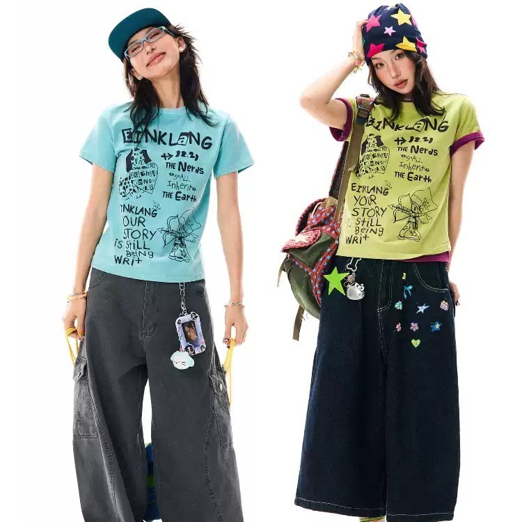 3色 カジュアル オリジナル ユニークプリントスリム半袖 Tシャツ